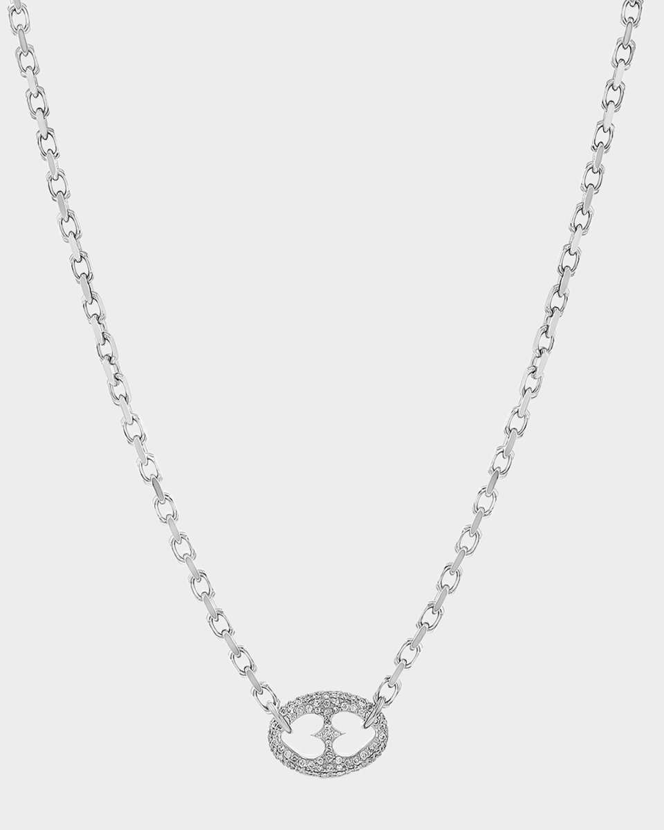 Diamond Puffy Heart Mariner Link Necklace